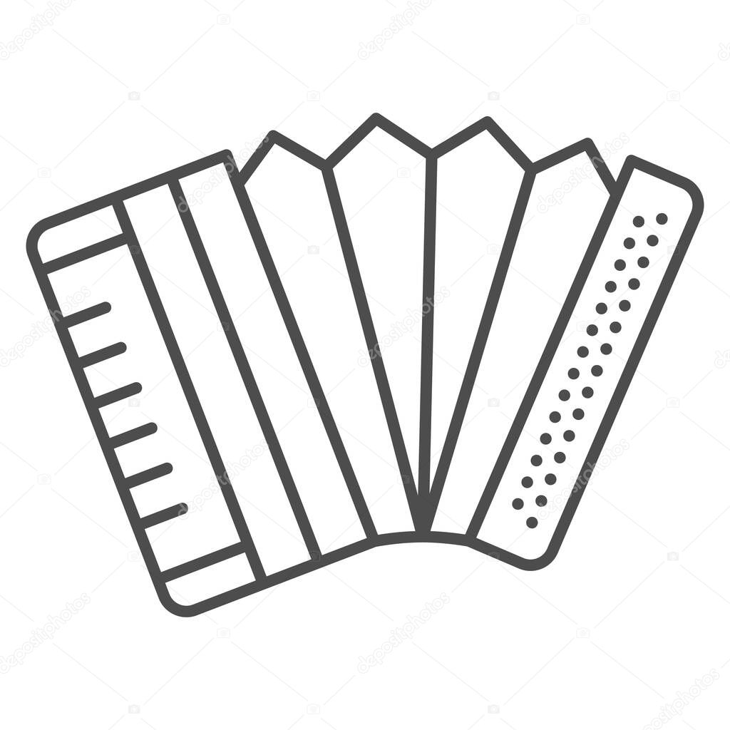 Accordion thin line icon, Oktoberfest concept, Musical instrument silhouette sign on white background, harmonica icon in outline style for mobile concept and web design. Vector graphics.