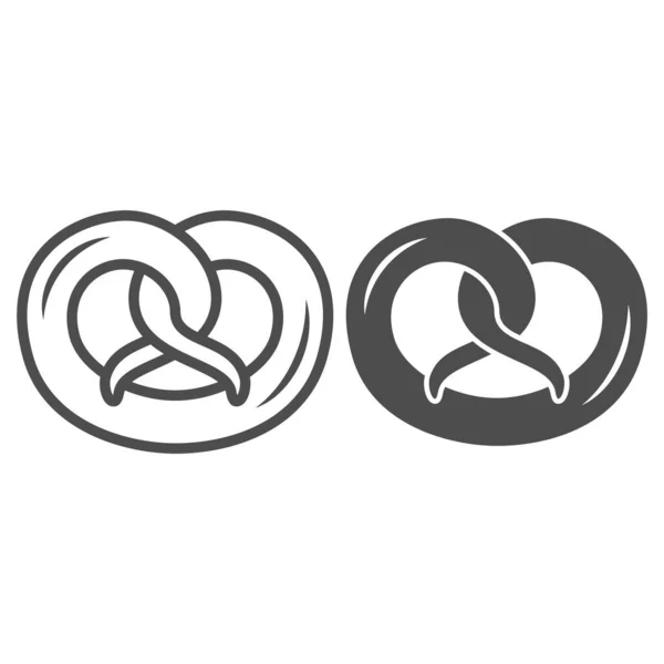 Řada preclíků a pevná ikona, koncept Oktoberfestu, německá značka Traditional Bakery Food na bílém pozadí, ikona preclíkové slané svačinky v obrysovém stylu pro mobilní koncept a web design. Vektorová grafika. — Stockový vektor