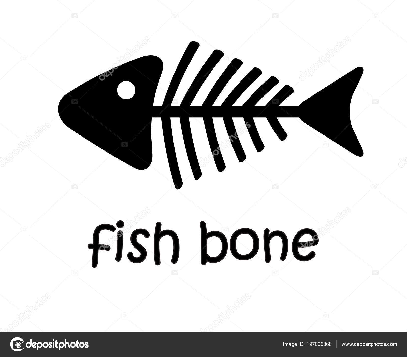 Black Fish Skeleton Fishbone Text Isolated White Simple Vector Stock Vector  by ©henkeova 197065368