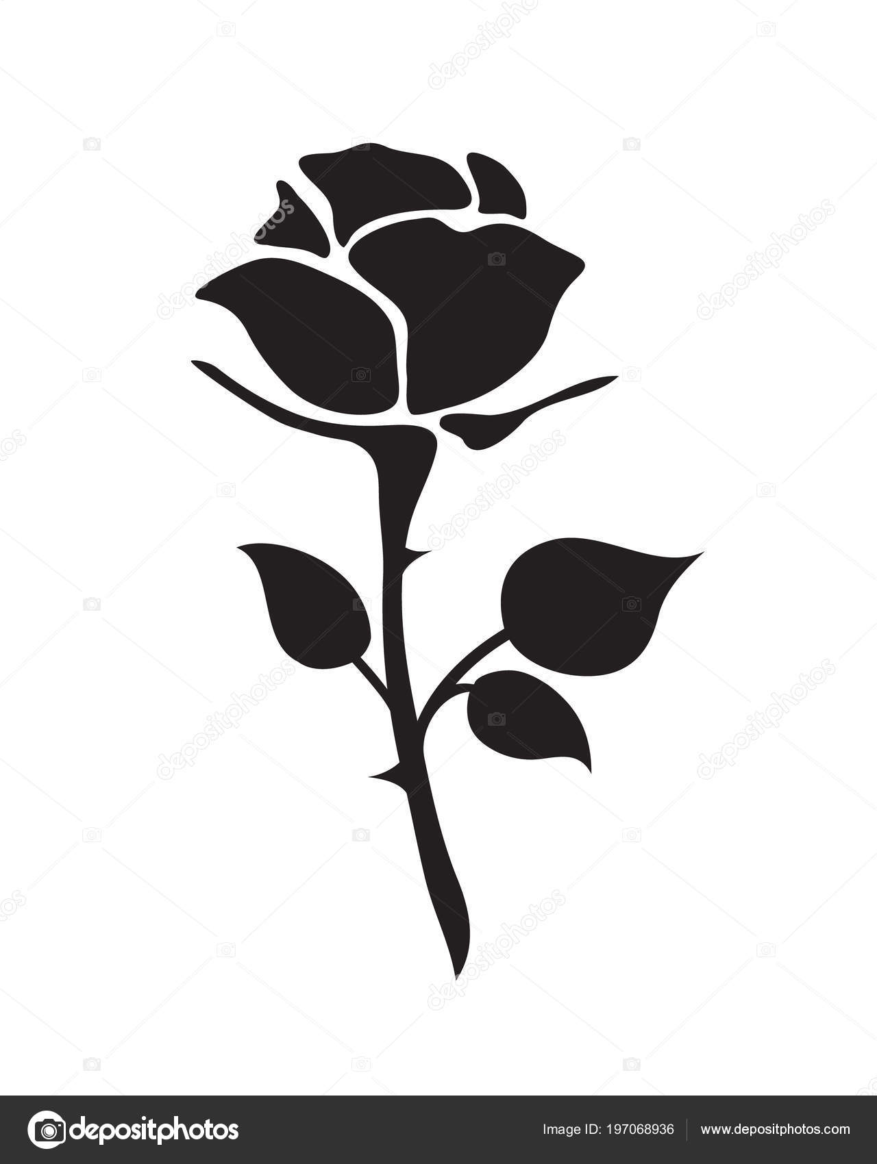 Einfache Flache Schwarze Rose Vektor Handgezeichnete Romantik Blume