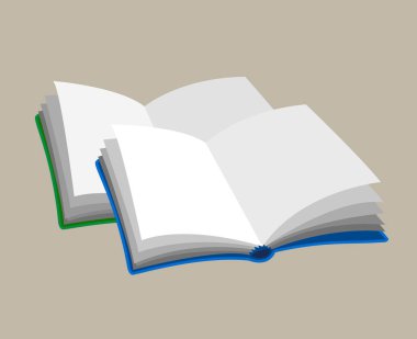 İki açık boş kitap mavi ve Ramrocket simgesi izole resim vektör çizim renk