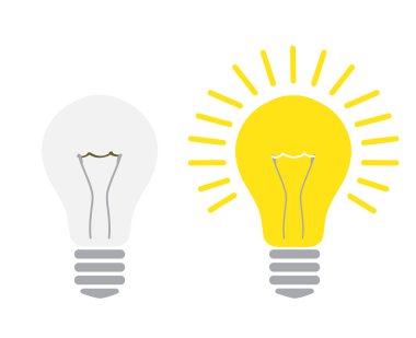 Kapalı ışık ve parlak ve elektrik ışık ampul gerçekçi vektör illüstrasyon kavramı fikir açık ampul ışık