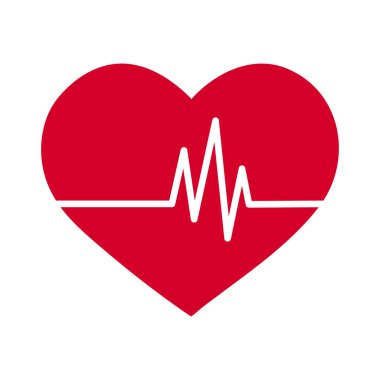 Basit düz kırmızı kalp simgesi ekg nabız haert beat hattı sinyalini, sağlıklı bir yaşam tarzı veya tıbbi kavramı ile vektör