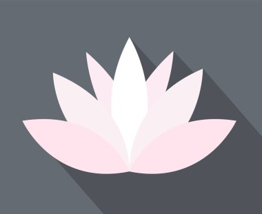 beyaz ve pembe lotus veya nilüfer çiçek vektör simgesi düz gölge ile gri arka plan üzerinde daire basit