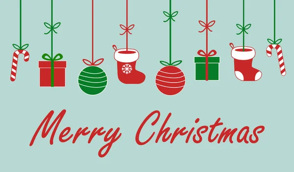 Merry Christmas Teken Tekst Met Santa Claus Sokken Geschenk Presenteren — Stockvector