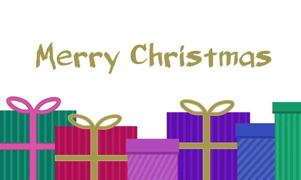 Kleurrijke Kerstcadeaus Presenteren Met Boog Lint Strepen Tekst Merry Christams — Stockvector