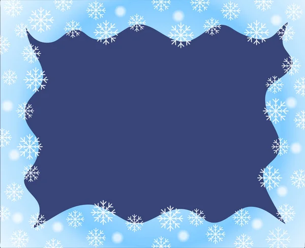 Vector Christmas Border Blue White Waved Frame Covered Snow Flakes — Stock Vector