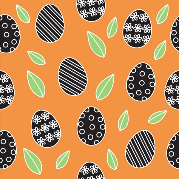 Easter Seamless Pattern Vector Background Cute Outline Black White Painted — Stock Vector