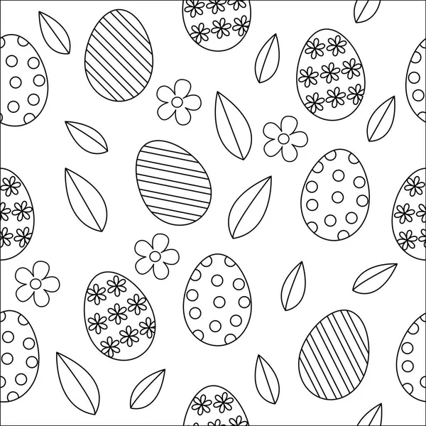 Easter Seamless Pattern Vector Cute Outline Black White Coloring Book — Stock Vector