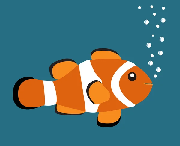 Niedlich Orange Clown Fisch Vektor Illustration Auf Blauem Hintergrund Mit — Stockvektor