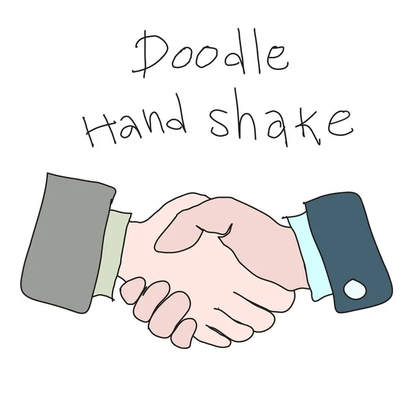 Doodle Hand Shake Handdrawn Simple Sketch Concept Business Agreement Illustrazione — Vettoriale Stock