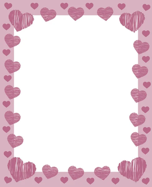 Pink Valentines Frame Border Many Pink Hearts Place Greeting Card — Stock Vector