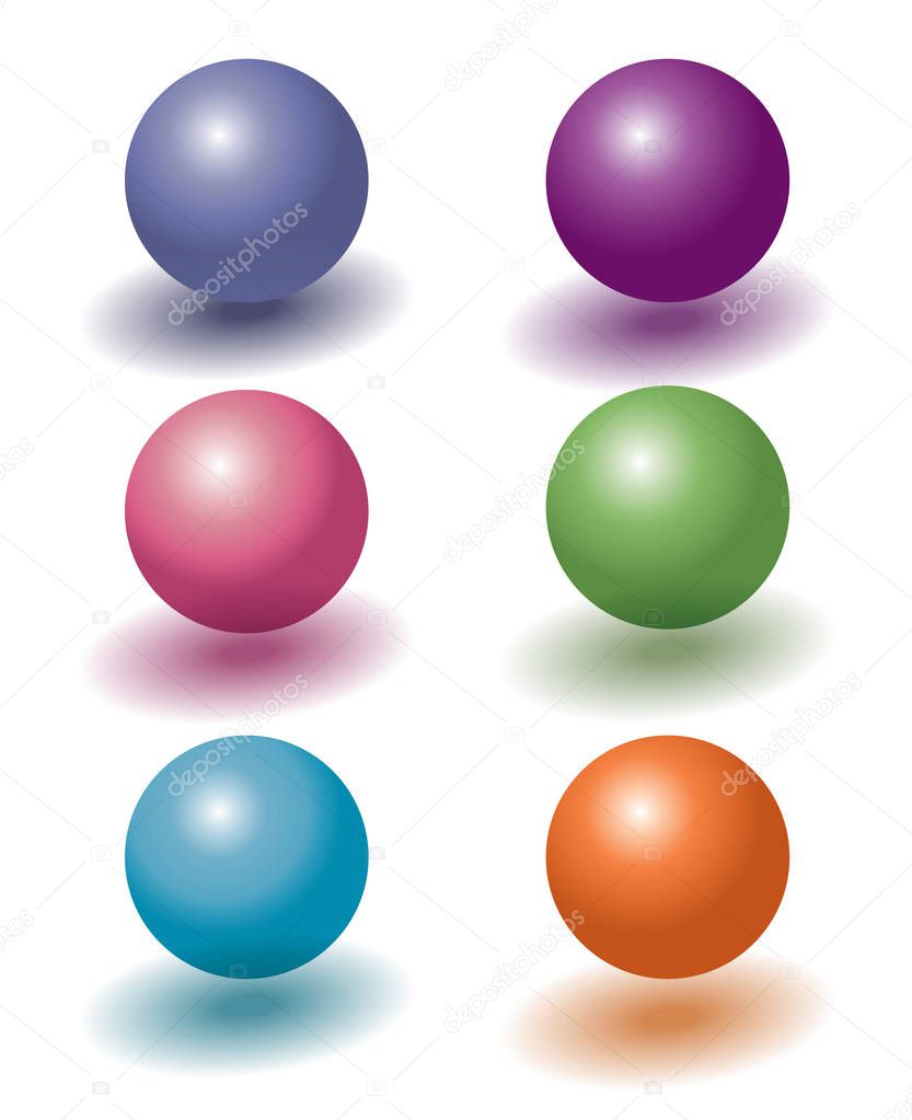 set of six color 3d plastic levitating balls with shadows