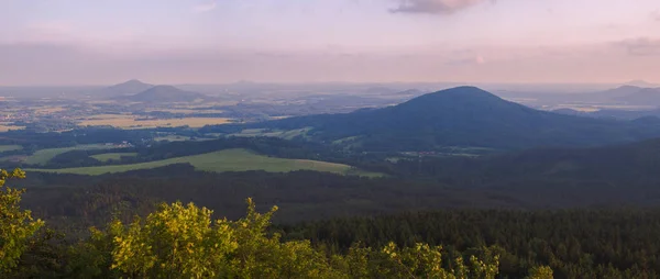 Lusatian Mountains Luzicke Hory Wide Panorama Panoramic View Hochwald Hvozd — Stock Photo, Image
