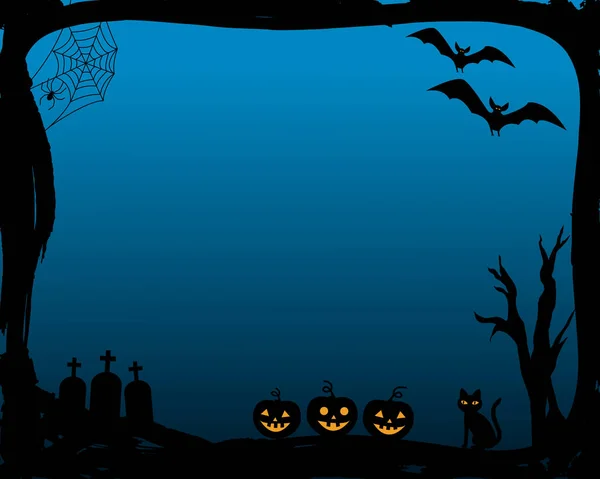 Invito Alla Festa Halloween Cornice Vettoriale Con Sagome Pipistrelli Gatto — Vettoriale Stock