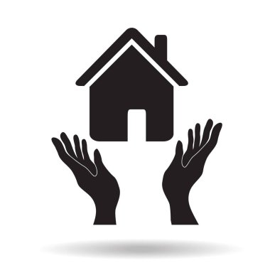 el palm, siyah basit vektör simgesi gölge, ev satın almak veya gayrimenkul kavramı ile evde