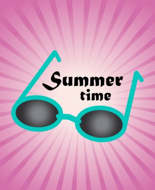 Yaz arka plan, metin summe zaman, vektör retro tarzı ile yeşil mavi güneş gözlüğü pembe Ray patlama