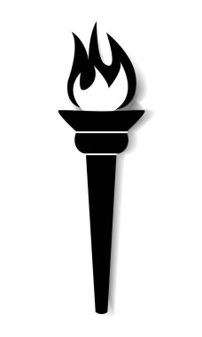 gölge, zafer ya da kavram ulaşmak hedefi ile yanan meşale siyah beyaz vektör simgesi