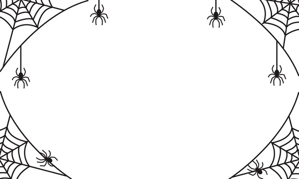 Spooky halloween çerçeve veya Siyah örümcek örümcek, web ve asma ile sınır vektör çizim Cadılar Bayramı Partisi Davetiyesi veya korkutucu tebrik kartı