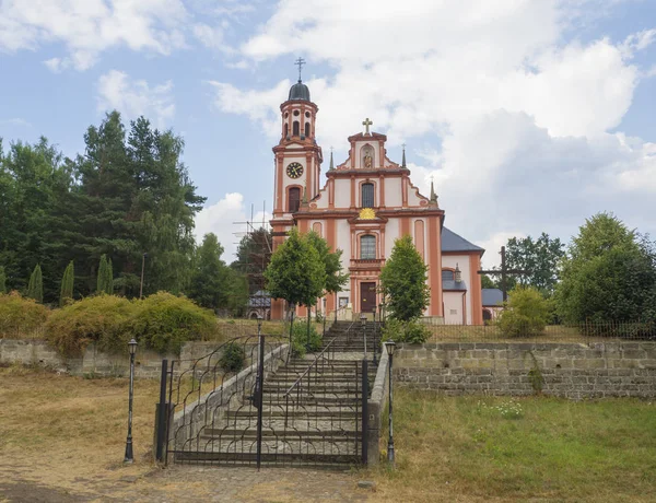 Pink White Baroque Church Saint Mary Magdalene Marenice Czech Republic — Stock Photo, Image