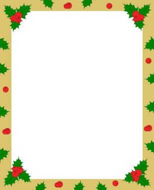 Holly berry yeşil ve kırmızı altın Noel çerçeve kenarlığı için tebrik kartı fotoğraf veya davet kopya alanı üzerinde vektör