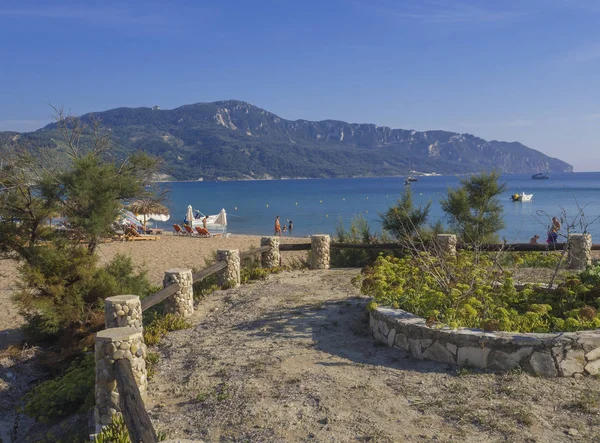 Agios Georgios Pagon Playa Arena Encorfú Isla Grecia Visto Desde — Foto de Stock