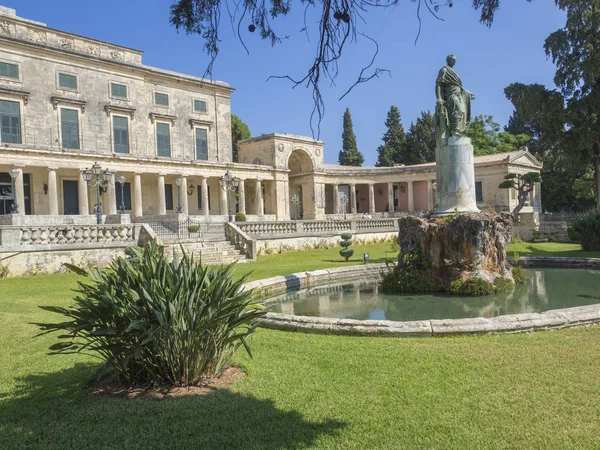 Asian arts museum in Kerkyra town with Lord Frederic Adams statue and garden. Museum is in palace of St. Michael and St. George former British governors palace, Corfu, Greece