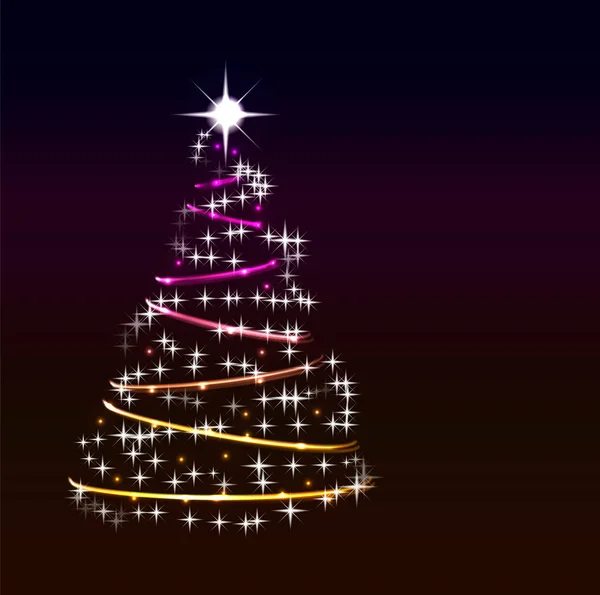 빛나는 크리스마스 트리 라이트 체인 및 어두운 색상 gradien backgroud, 크리스마스 인사말 카드 요소에 별 개요 — 스톡 사진