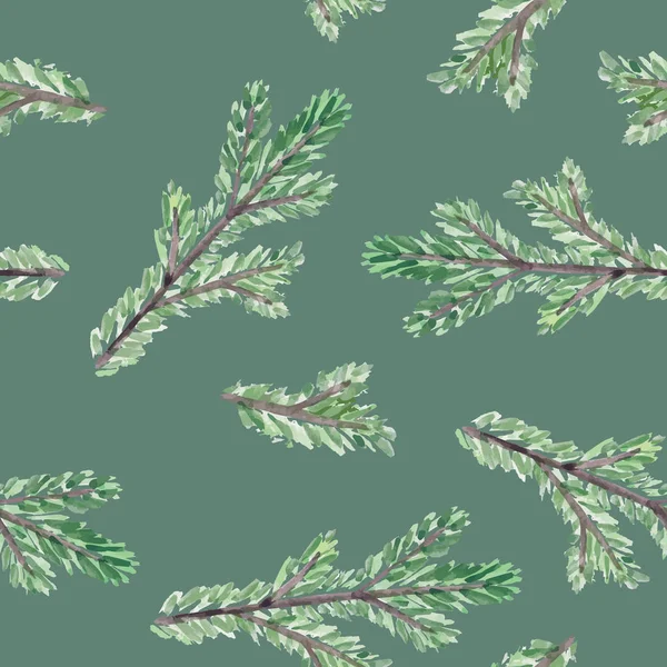 Fondo de Navidad Patrón de naturaleza inconsútil. Acuarela Ramas dibujadas a mano de abeto siempreverde o abeto sobre fondo verde. Vector eps10 ilustración — Vector de stock