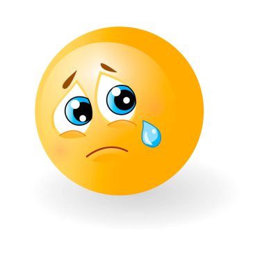 Gözyaşı ile sarı sevimli üzgün ifade. Gülen yüz duygularla. Yüz ifadesi, ruh hali. 3D gerçekçi emoji. Komik çizgi film karakteri. Web simgesi. Vektör eps10 çizim