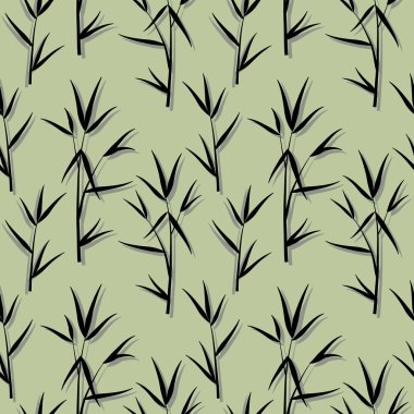 Siyah bambu ile Seamless modeli yaprakları ve dalları Japon tarzı, yeşil arka plan filizlenir. Vektör eps 10 çizim