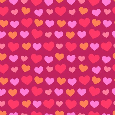 Sevgililer günü romatic dekoratif seamless modeli eps10 vektör retro tarzı vintage tasarlamak koyu kırmızı zemin üzerine kırmızı, pembe ve turuncu yürekleri