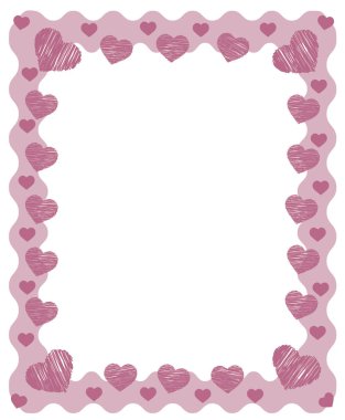 pembe zig zag çerçeve kenarlığı ile kırmızı pembe kalpler ve Sevgililer günü, düğün, doğumgünü veya romantizm için tebrik kartı metni için bir yer. Vintage retro tarzı vectoreps 10 illüstrasyon