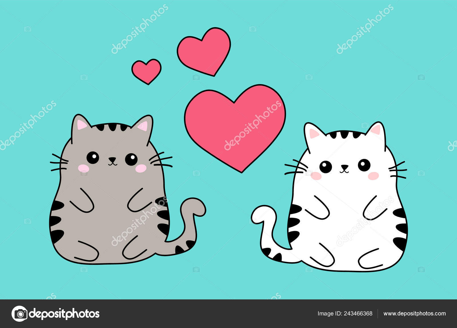Dois Casal De Gato Gordo Bonito Branco E Bege Em Amor Anime Kawaii