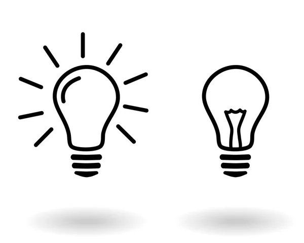 Light off ve ampul üzerinde ışık parlayan ve elektrik ampul basit siyah Anahat vektör simge seti, eps10 illüstrasyon, konsept fikir veya yaratıcılık kapalı