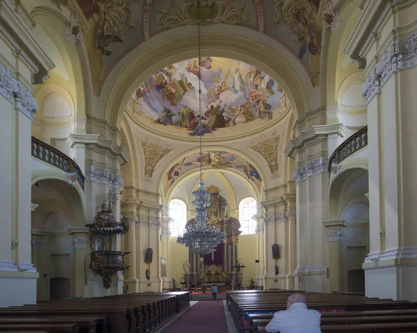 Interior de la Basílica barroca de la Visitación Virgen María, lugar de peregrinación, Hejnice, República Checa — Foto de Stock