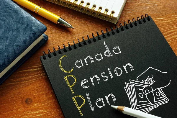加拿大养恤金计划CPP显示在概念业务照片上 — 图库照片