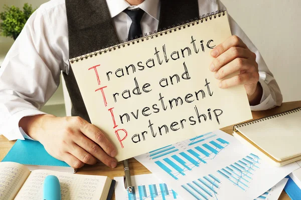 Transatlantische Handels- und Investitionspartnerschaft TTIP ist auf dem konzeptionellen Unternehmensfoto zu sehen — Stockfoto