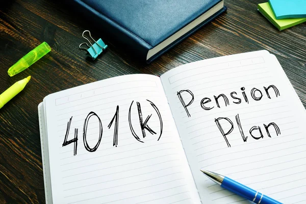 401 k vs. Pension Plan is shown on the conceptual business photo
