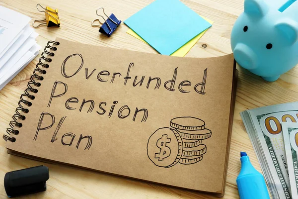 Overfunded Pension Plan is shown on the conceptual business photo