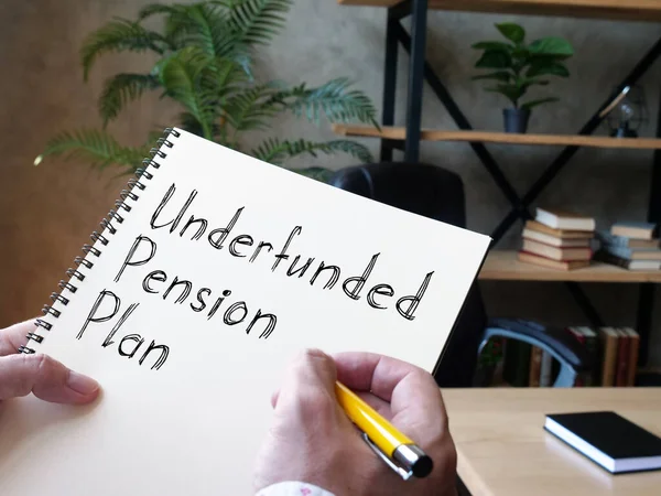 Underfunded Pension Plan is shown on the conceptual business photo