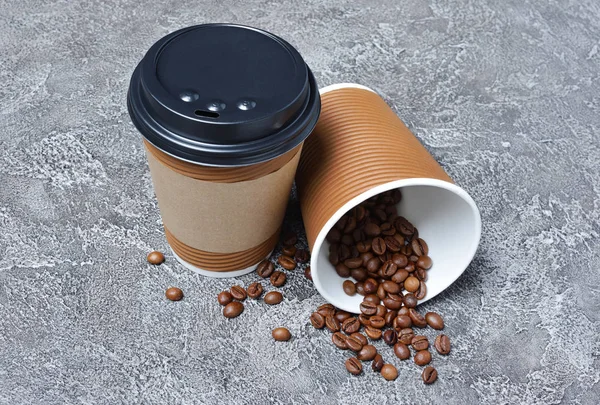 Koffiekopje Take Out Blanco Papier Bruin Met Zwarte Cover Ambachtelijke — Stockfoto