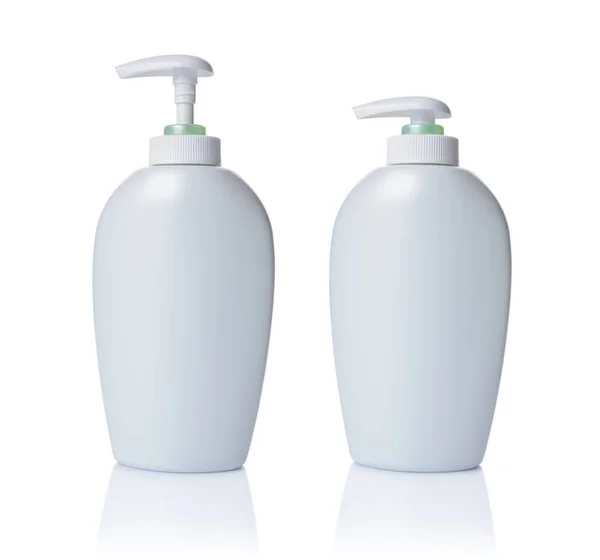Botellas Dispensadoras Maquetas Blancas Blanco Producto Cosmético Aisladas Sobre Fondo — Foto de Stock