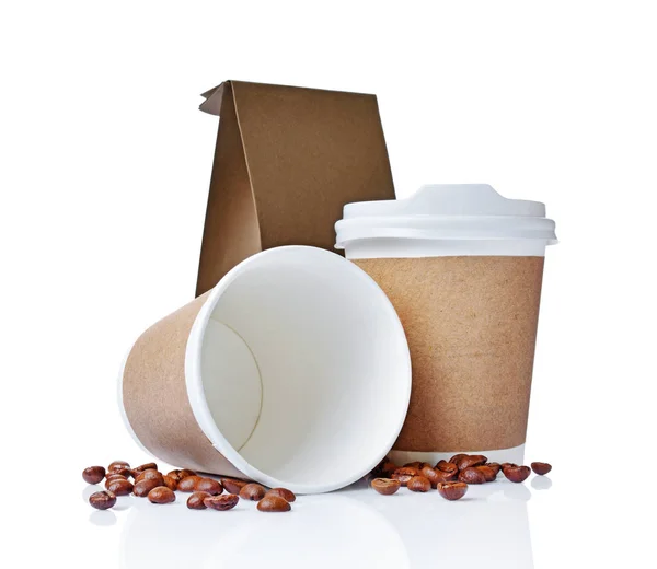 Take Out Blanco Papier Koffie Kopjes Met Cover Ambachtelijke Bekerhouders — Stockfoto
