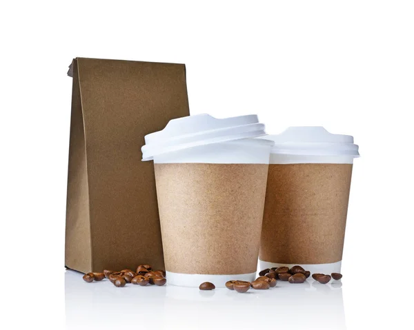 Take Out Blanco Papier Koffie Kopjes Met Covers Ambachtelijke Bekerhouders — Stockfoto