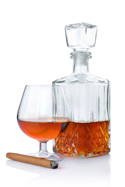 Starka Alkoholhaltiga Drycker Cognac Sniffer Glas Och Kristall Karaff Med — Stockfoto