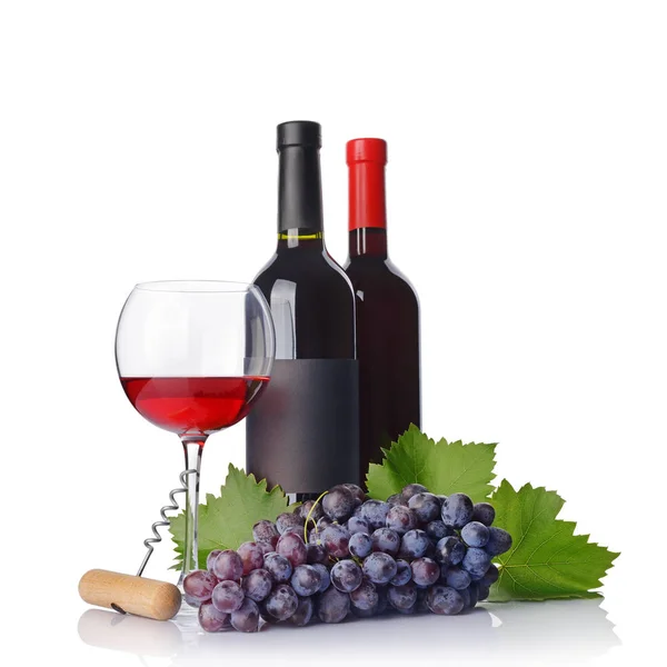 Red Wine Bottle Empty Black Label Glass Tasting Fresh Grape — Stock Photo, Image