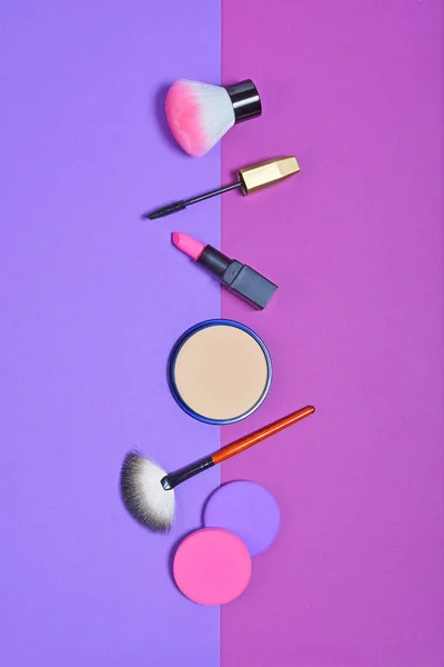 Top View Set Beauty Products Decorative Cosmetics Lip Stick Mascara — Stock Photo, Image