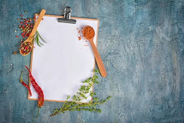 Top View Mock Composition Blank White Sheet Paper Space Herbs — Stock Photo, Image