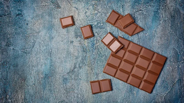 Vista Superior Sabrosas Barras Chocolate Rotas Como Aperitivo Ingrediente Para — Foto de Stock
